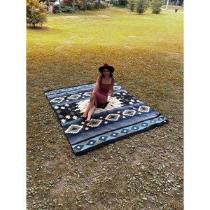 Alpaca Queen Size Blanket, Ghost Blue Geometrical Throw, Native Design Camping B